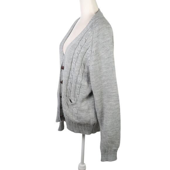 Vintage 80s Kentfield Grey Cable Knit Grandpa Cardigan Sweater Mens XL - Picture 3 of 5